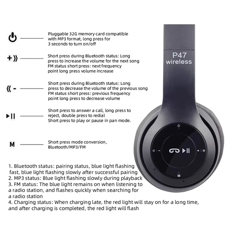 Bluetooth 5.0 P47 TWS Stereo Headphone Bluetooth Earphones Music Headset with Mic for Mobile Iphone Sumsamg Android IOS